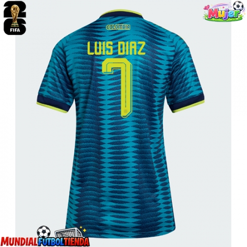 Camiseta Colombia Luis Diaz #7 Segunda Equipación Replica Mundial 2026 para mujer mangas cortas
